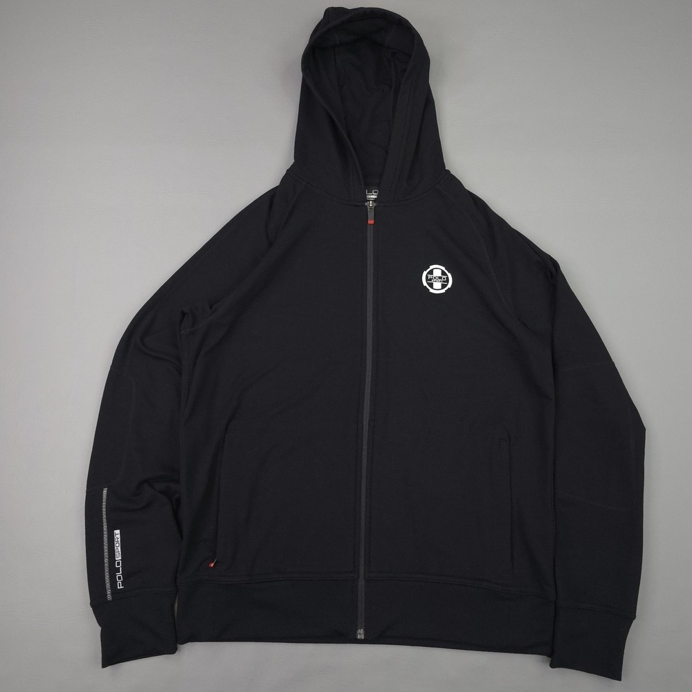 Polo Ralph Lauren Hoodie Mens Medium Black Full Zip Polo Sport Logo Stretch